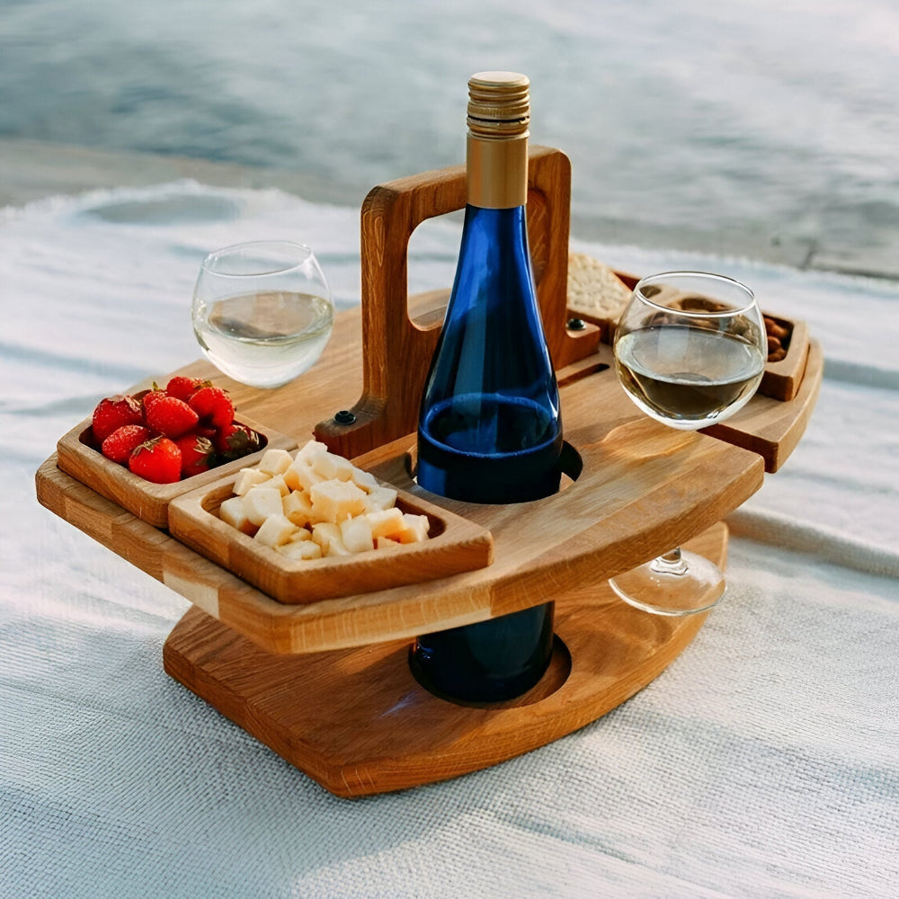 Remo Folding Picnic Table - Wooden, Compact Design with Wine Holders 0