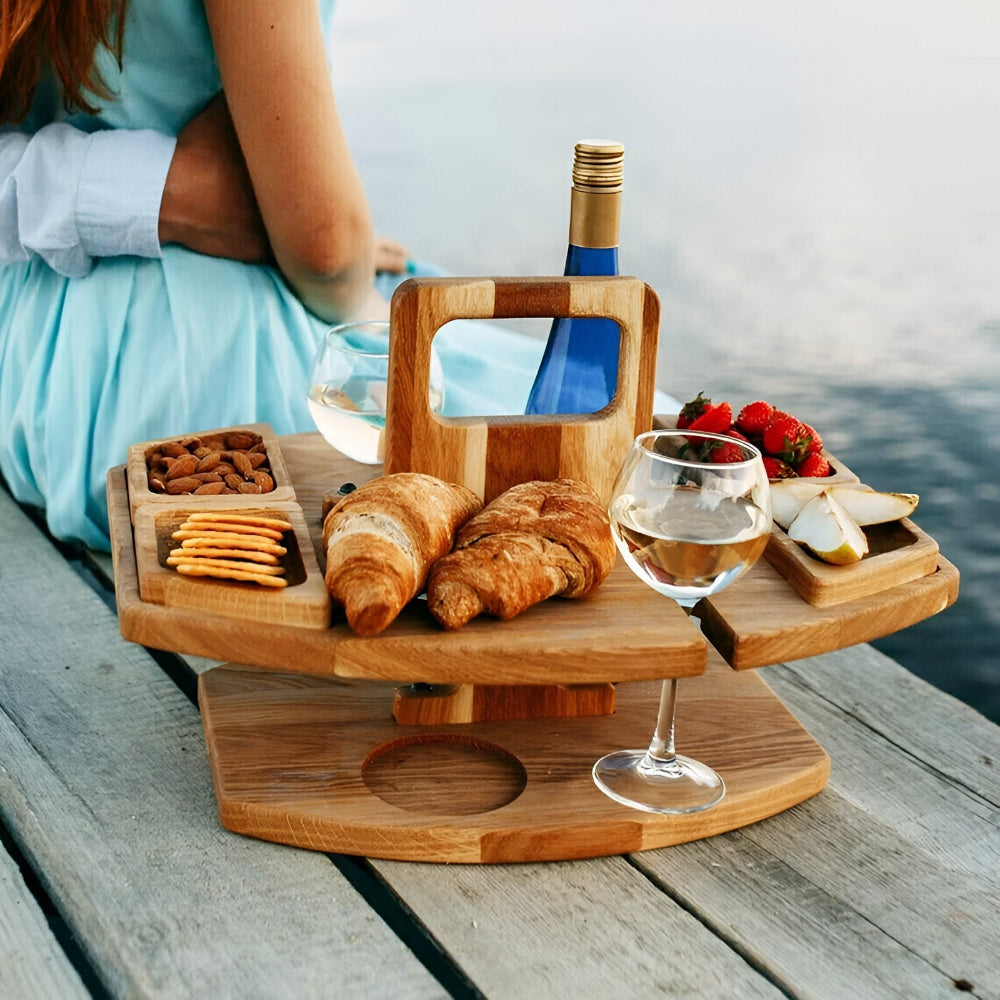 Remo Folding Picnic Table - Wooden, Compact Design with Wine Holders 1