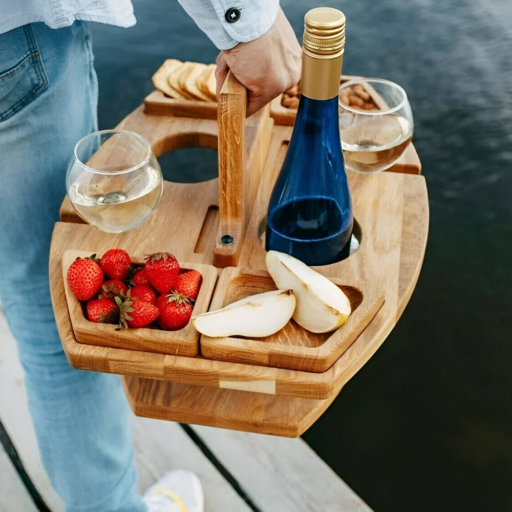 Remo Folding Picnic Table - Wooden, Compact Design with Wine Holders 2