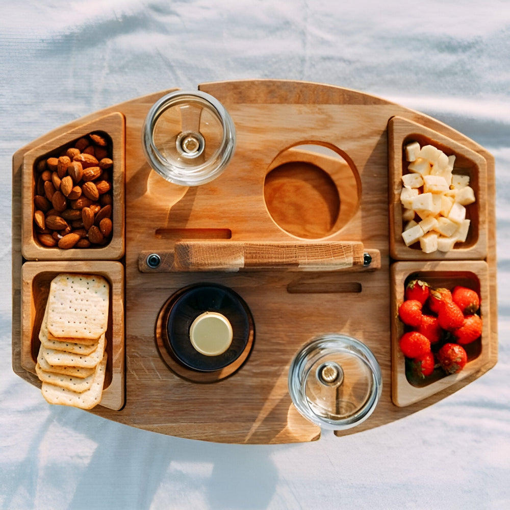 Remo Folding Picnic Table - Wooden, Compact Design with Wine Holders 4