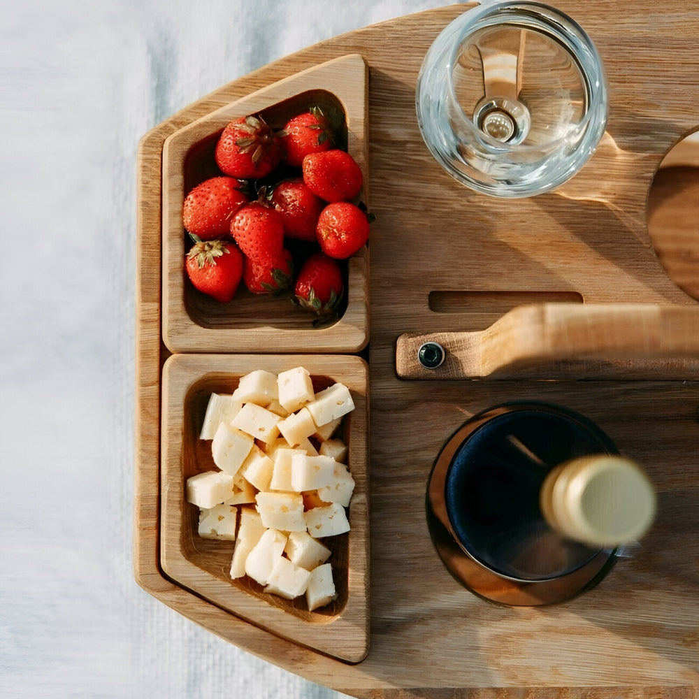 Remo Folding Picnic Table - Wooden, Compact Design with Wine Holders 5