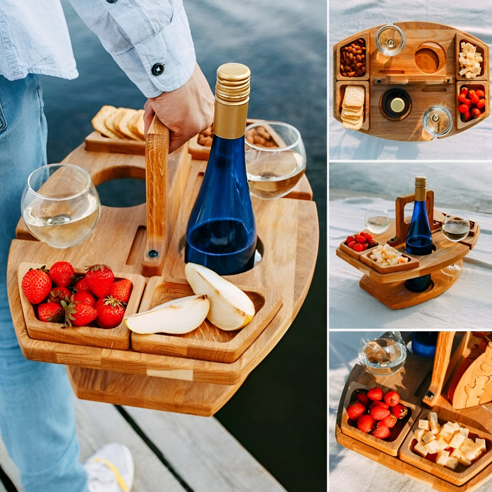 Remo Folding Picnic Table - Wooden, Compact Design with Wine Holders 6