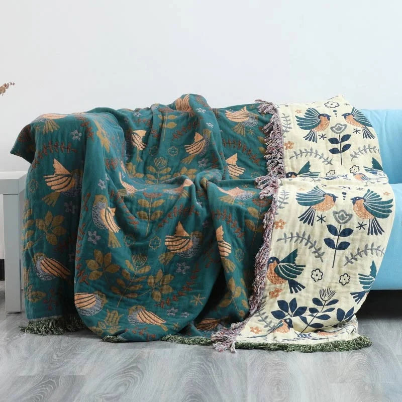 Rivelle Throw Blanket - 100% Cotton, Reversible Nordic Design 0