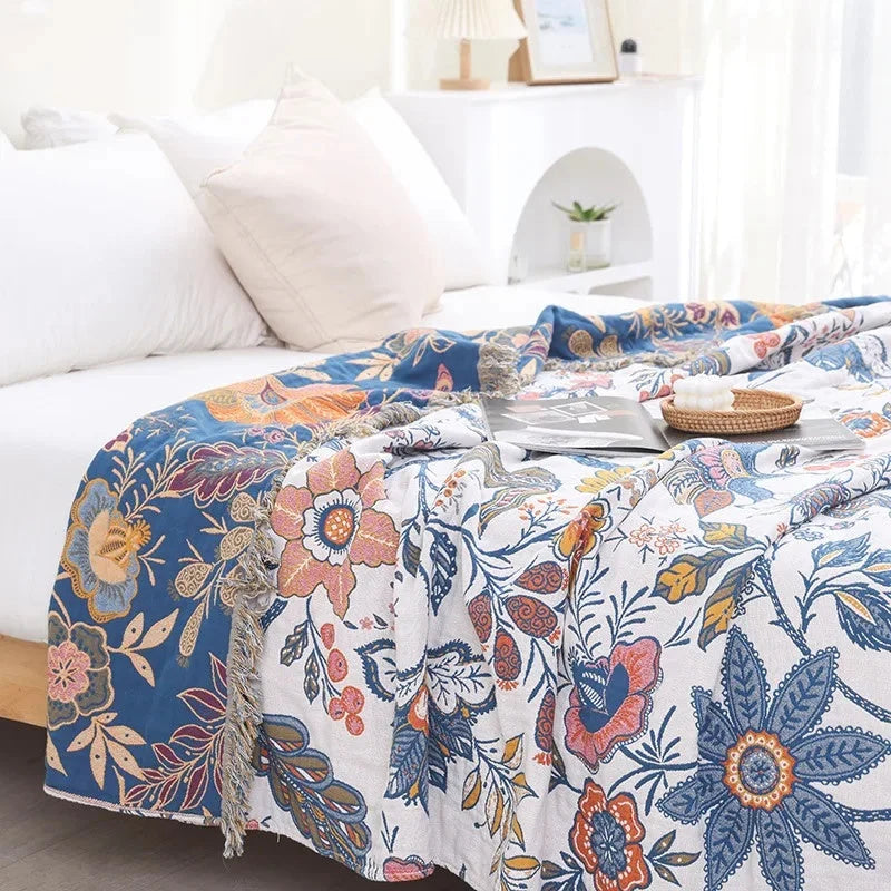 Riven Floral Blanket - 100% Cotton, Reversible Design 0