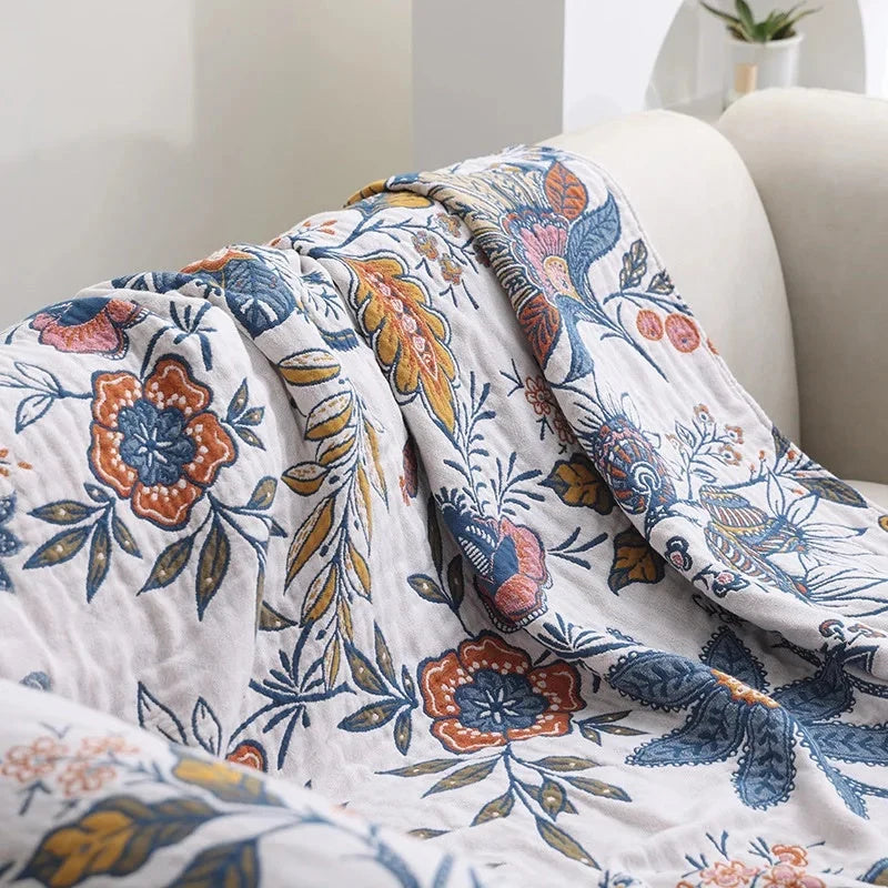 Riven Floral Blanket - 100% Cotton, Reversible Design 1