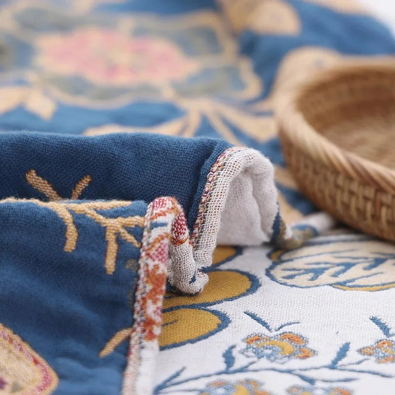 Riven Floral Blanket - 100% Cotton, Reversible Design 6