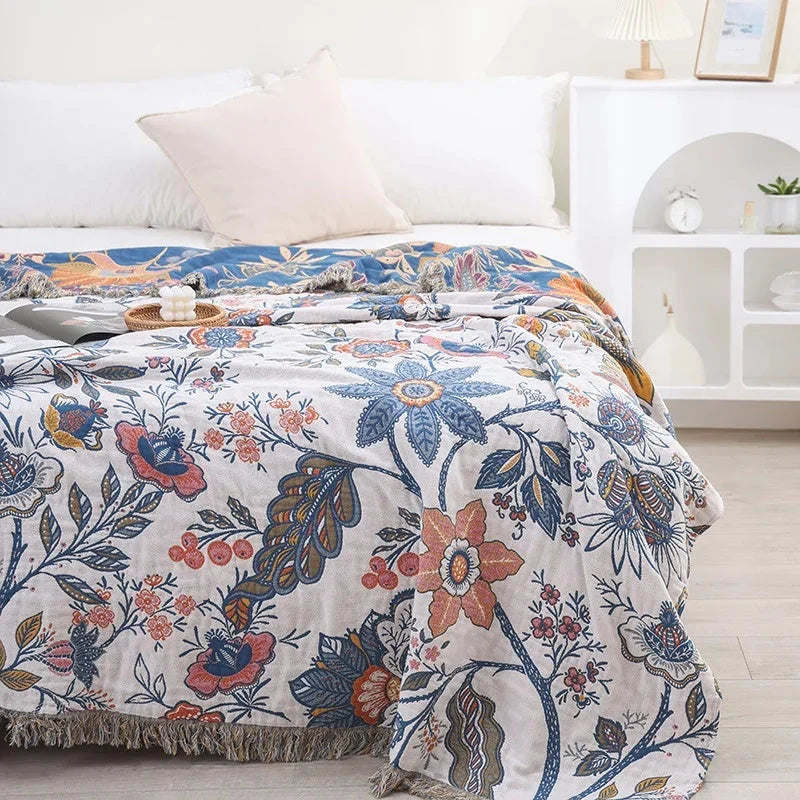 Riven Floral Blanket - 100% Cotton, Reversible Design 7
