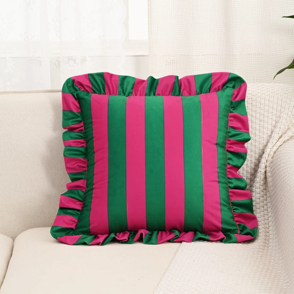 Ruffle Striped Cushion Cover - Soft Microfiber Blend, Cozy Design 0