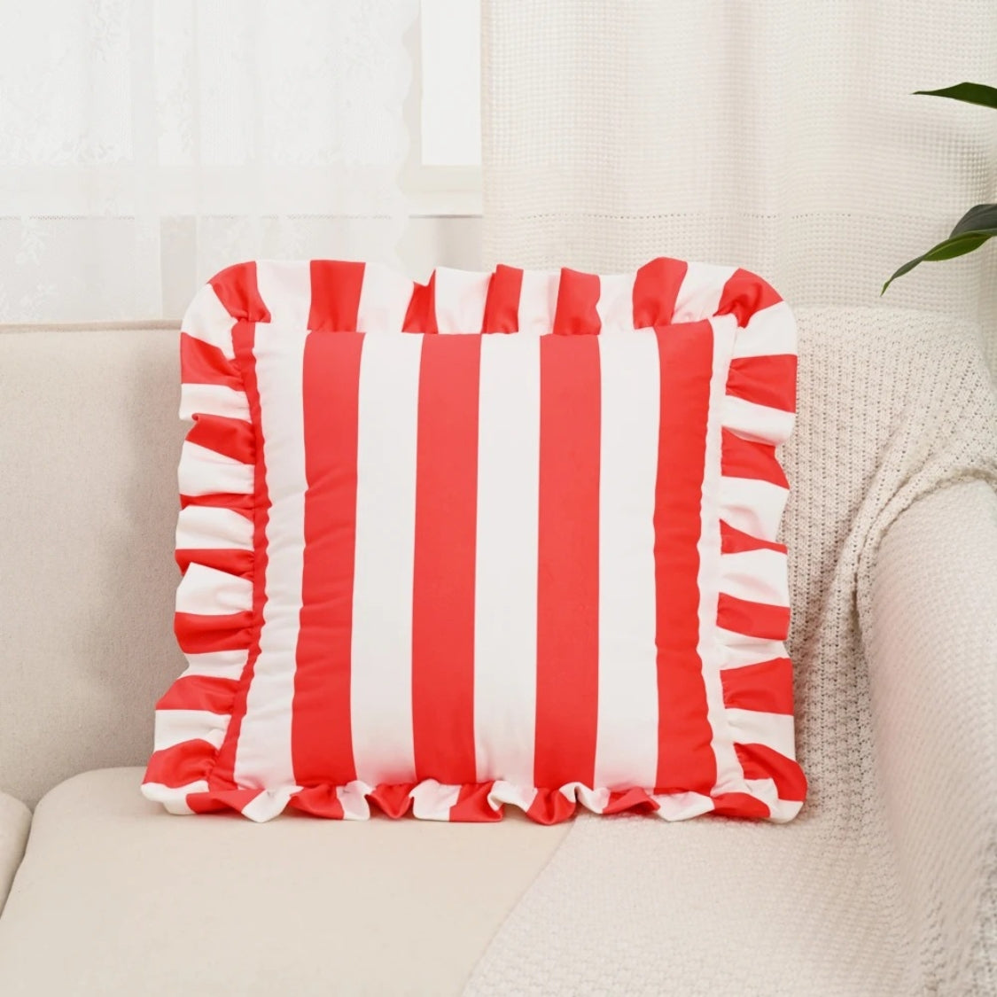 Ruffle Striped Cushion Cover - Soft Microfiber Blend, Cozy Design 2