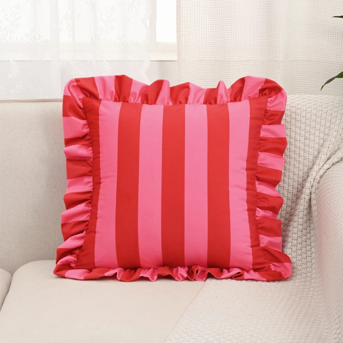 Ruffle Striped Cushion Cover - Soft Microfiber Blend, Cozy Design 3