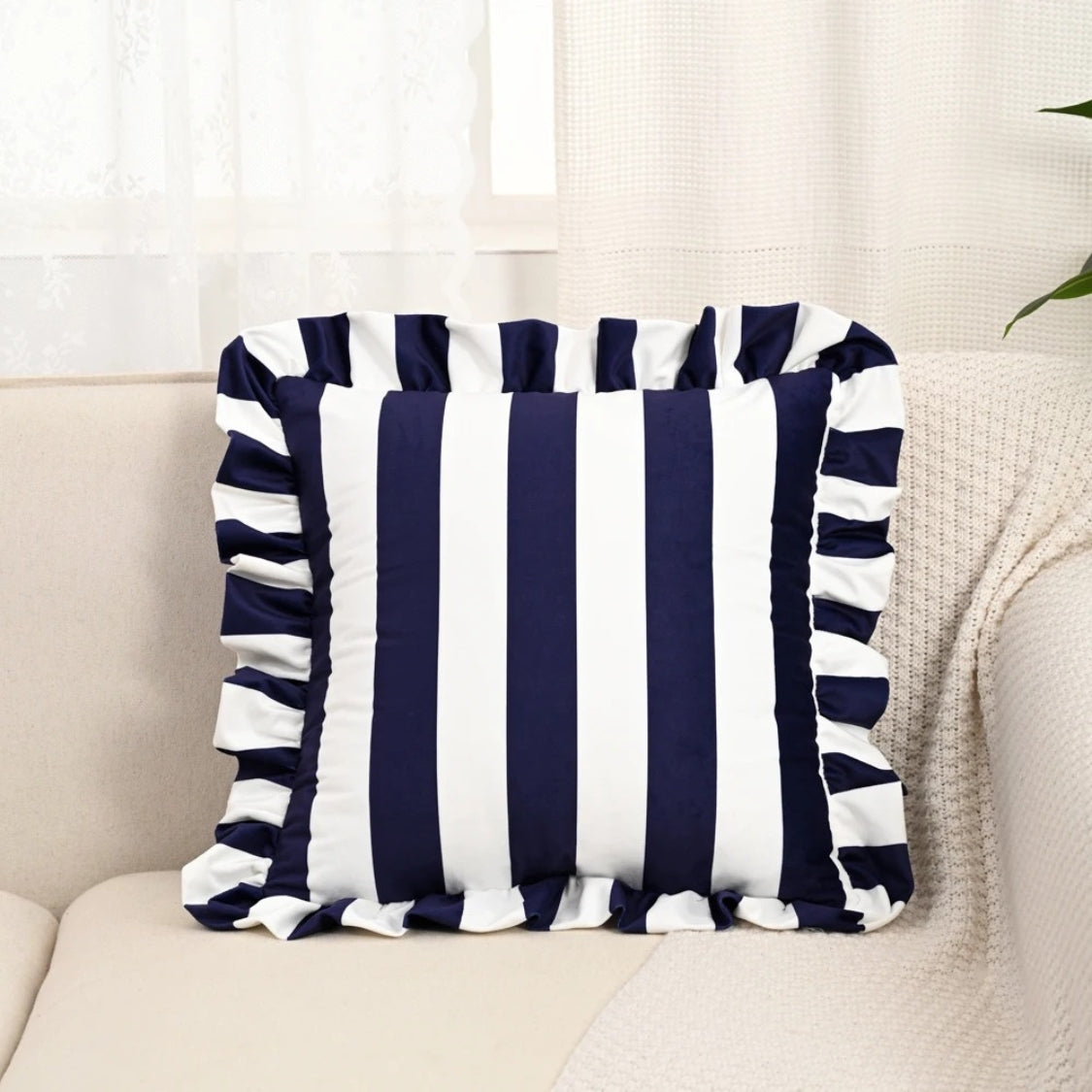 Ruffle Striped Cushion Cover - Soft Microfiber Blend, Cozy Design 4