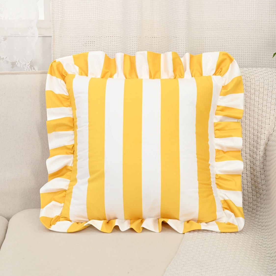 Ruffle Striped Cushion Cover - Soft Microfiber Blend, Cozy Design 5