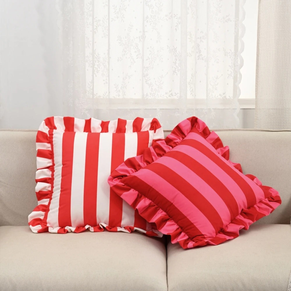 Ruffle Striped Cushion Cover - Soft Microfiber Blend, Cozy Design 8