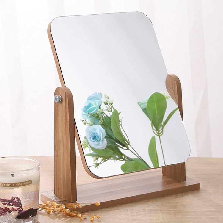 Rylan Desk Mirror - Wood Frame, 360 Degree Rotation 0
