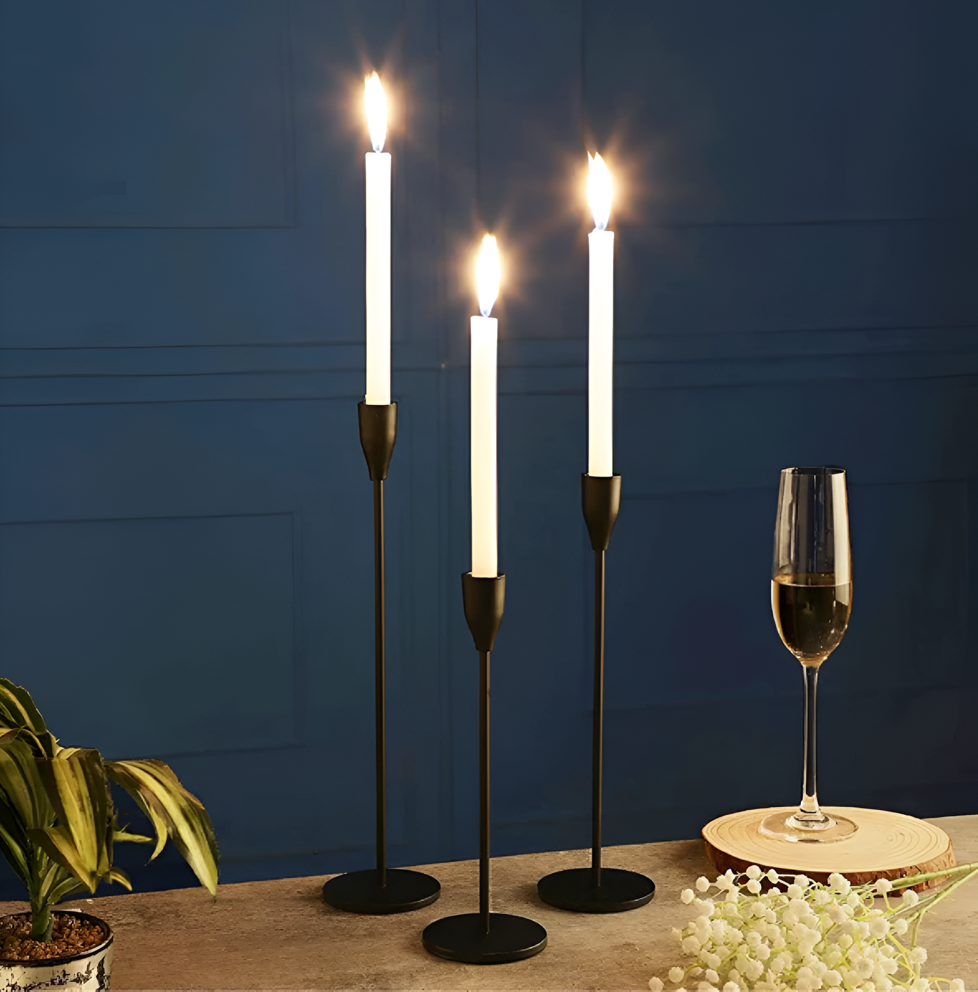 Sable Candle Holder Set - Brushed Metal, 3 Taper Candle Holders 0
