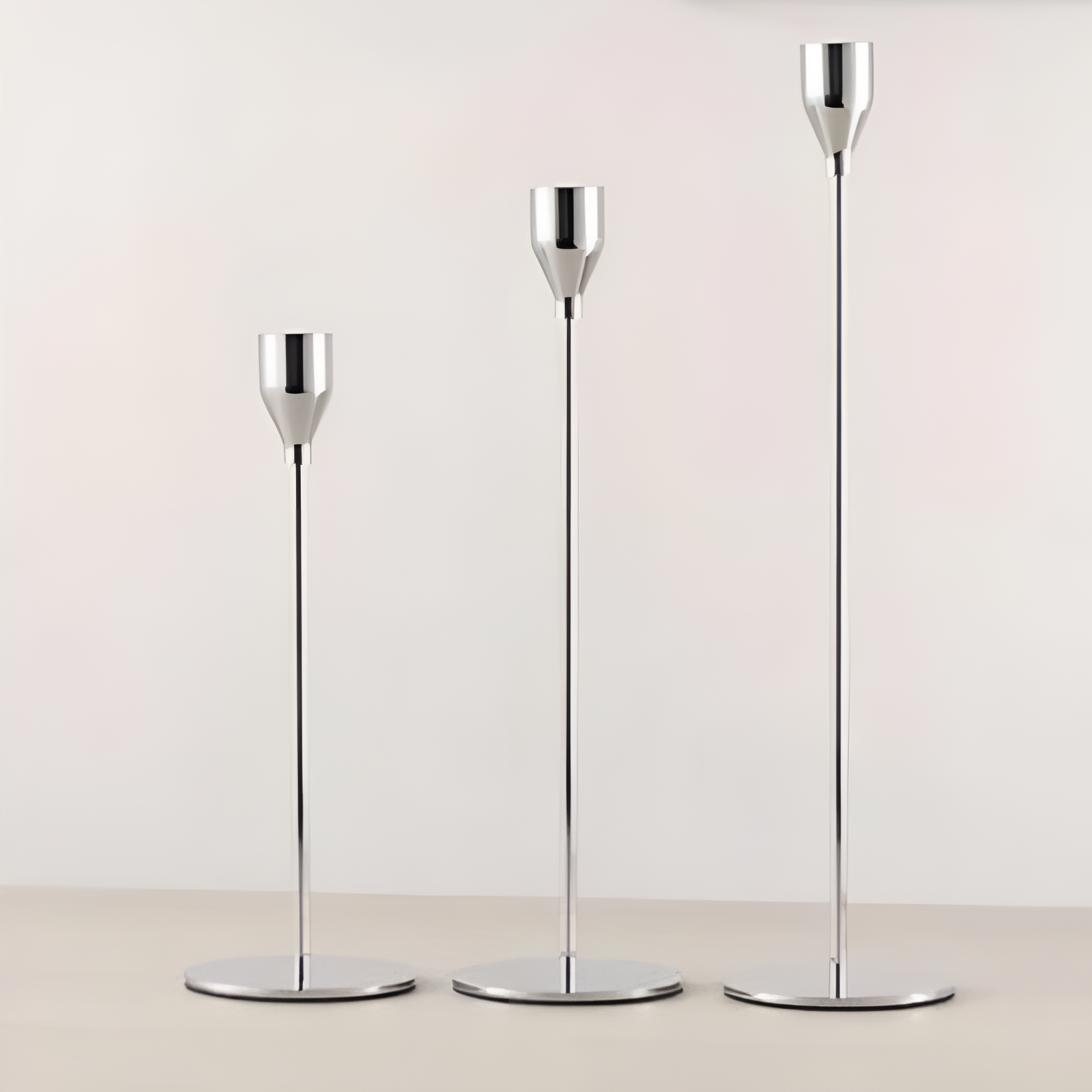 Sable Candle Holder Set - Brushed Metal, 3 Taper Candle Holders 3
