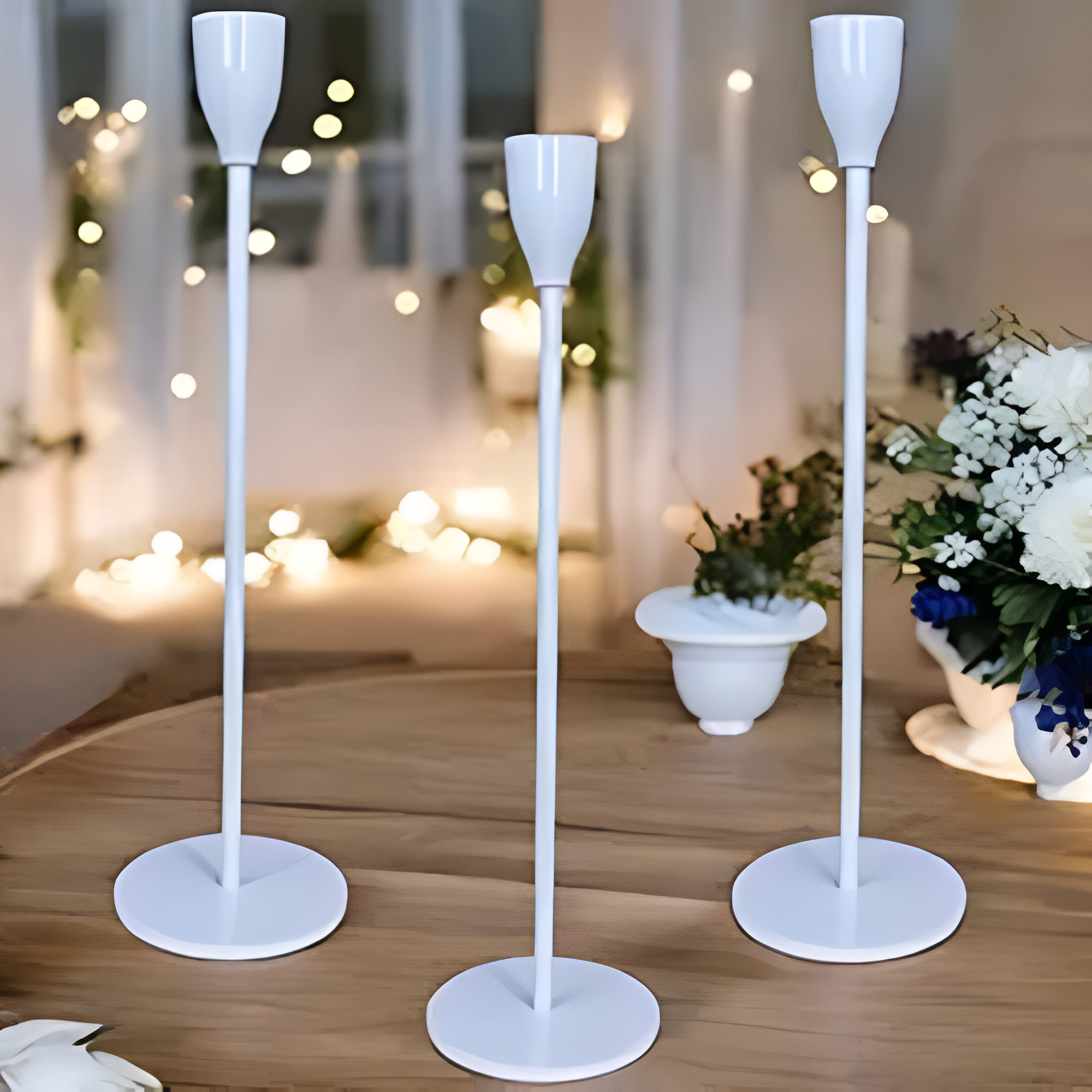 Sable Candle Holder Set - Brushed Metal, 3 Taper Candle Holders 4