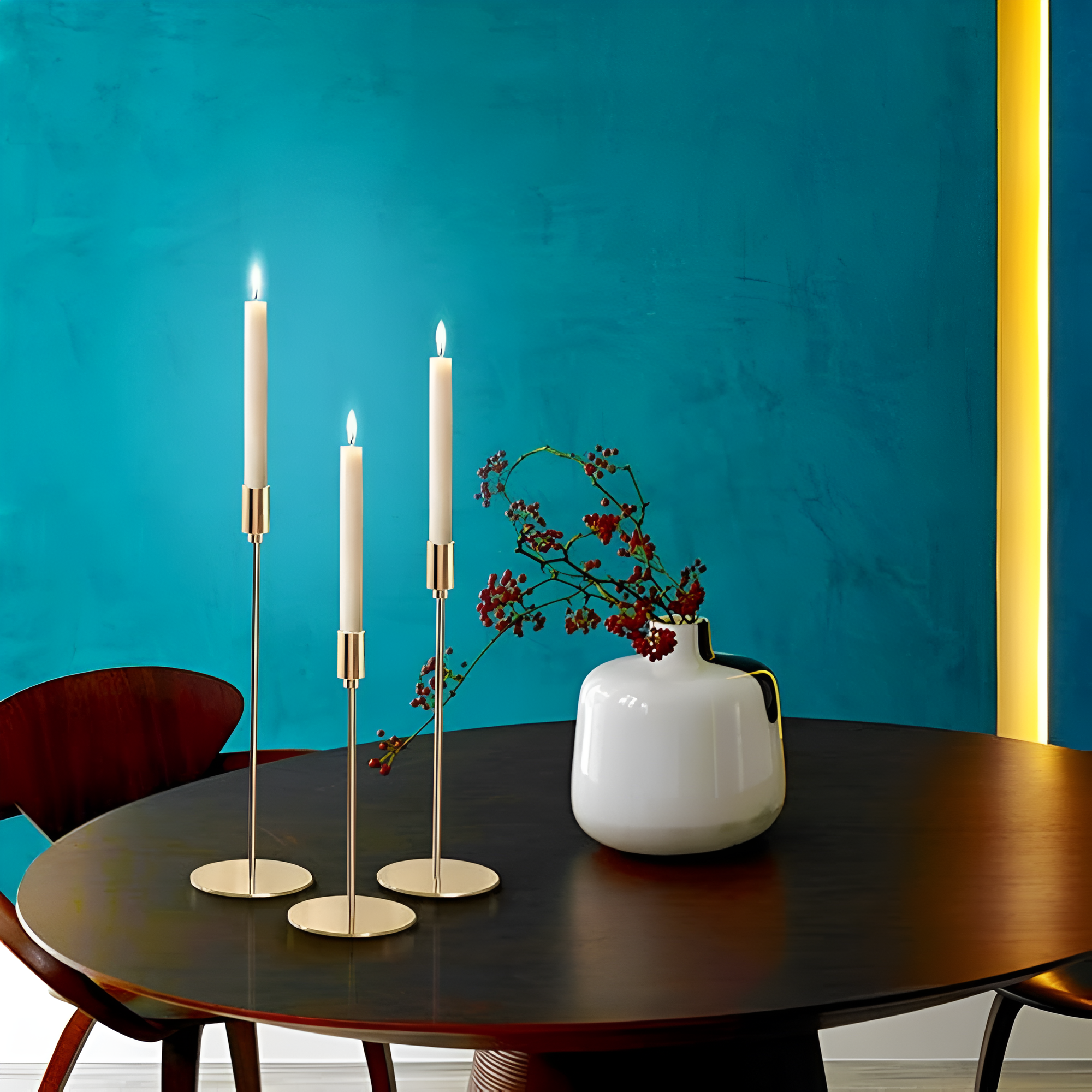 Sable Candle Holder Set - Brushed Metal, 3 Taper Candle Holders 6