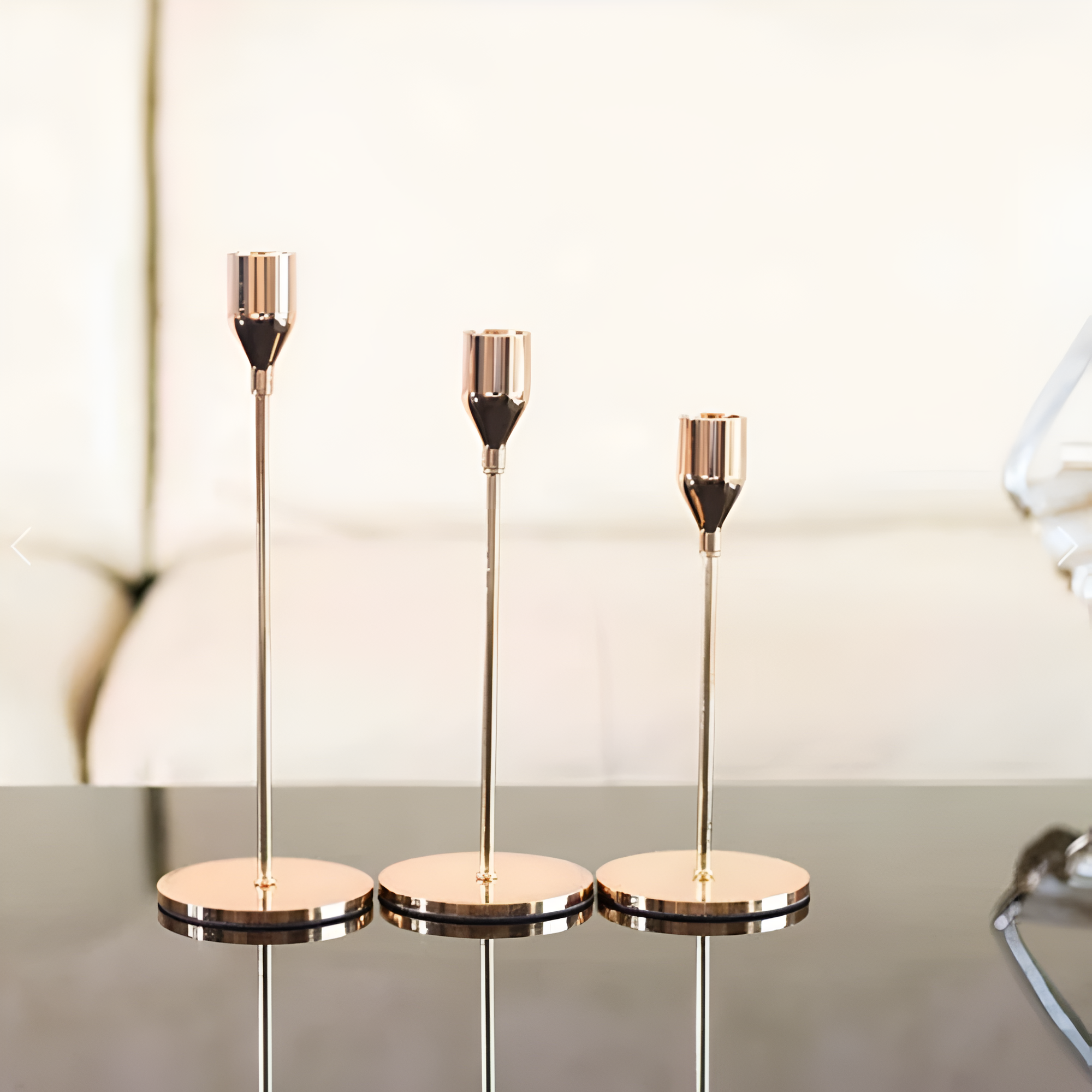 Sable Candle Holder Set - Brushed Metal, 3 Taper Candle Holders 7