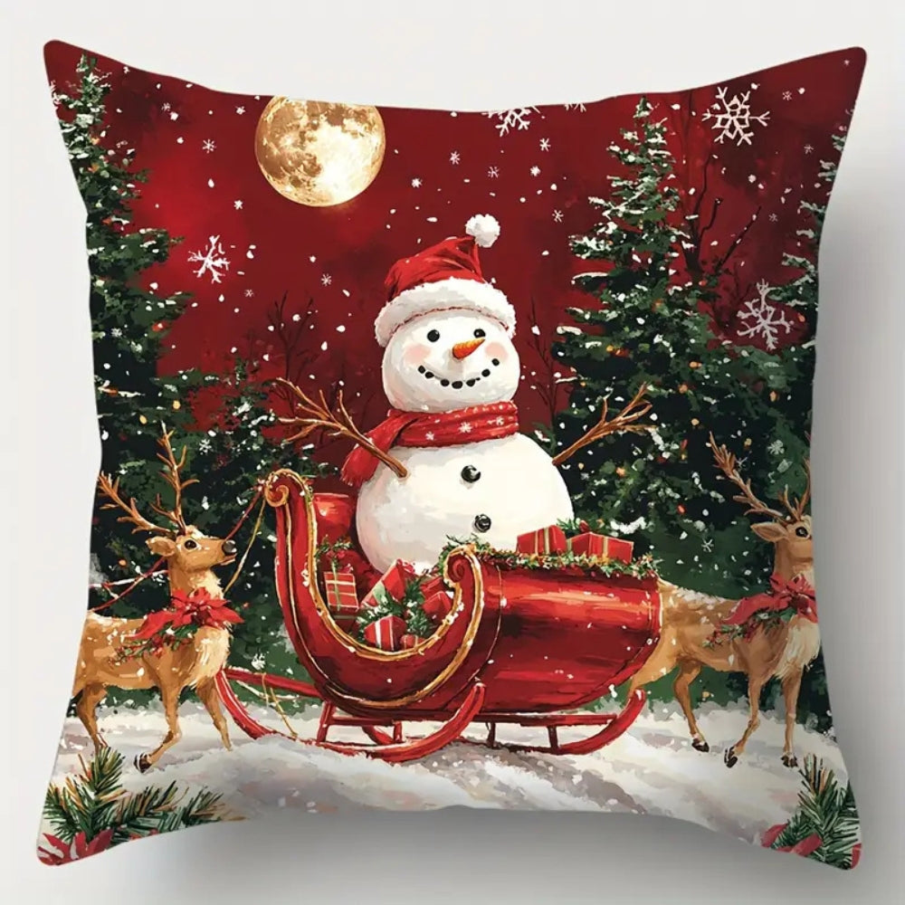 Sable Christmas Cushion Cover - Festive Cotton Blend, Zippered Closure 0