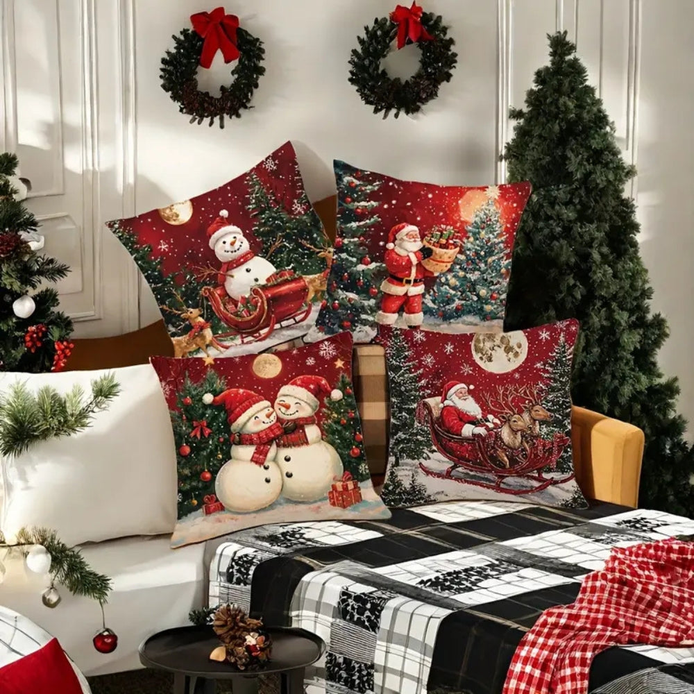 Sable Christmas Cushion Cover - Festive Cotton Blend, Zippered Closure 5