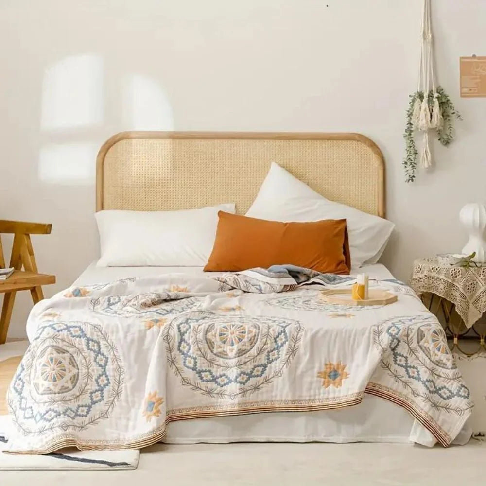 Sable Cotton Throw Blanket - Boho Mandala Design, Soft and Breathable 0