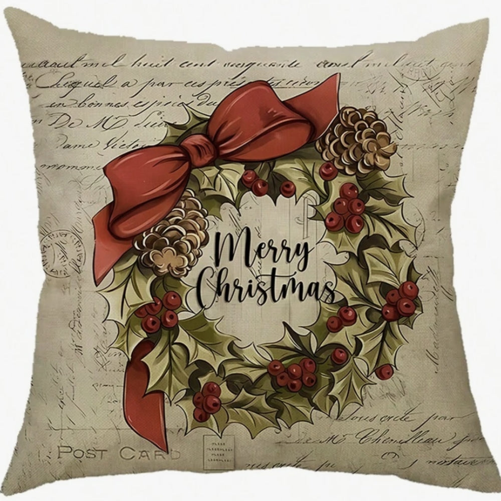 Sable Farmhouse Cushion Cover - Soft Microfiber, Vintage Christmas Design 1