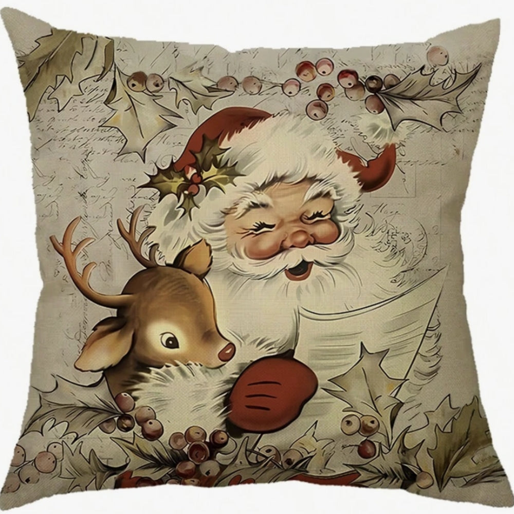 Sable Farmhouse Cushion Cover - Soft Microfiber, Vintage Christmas Design 3