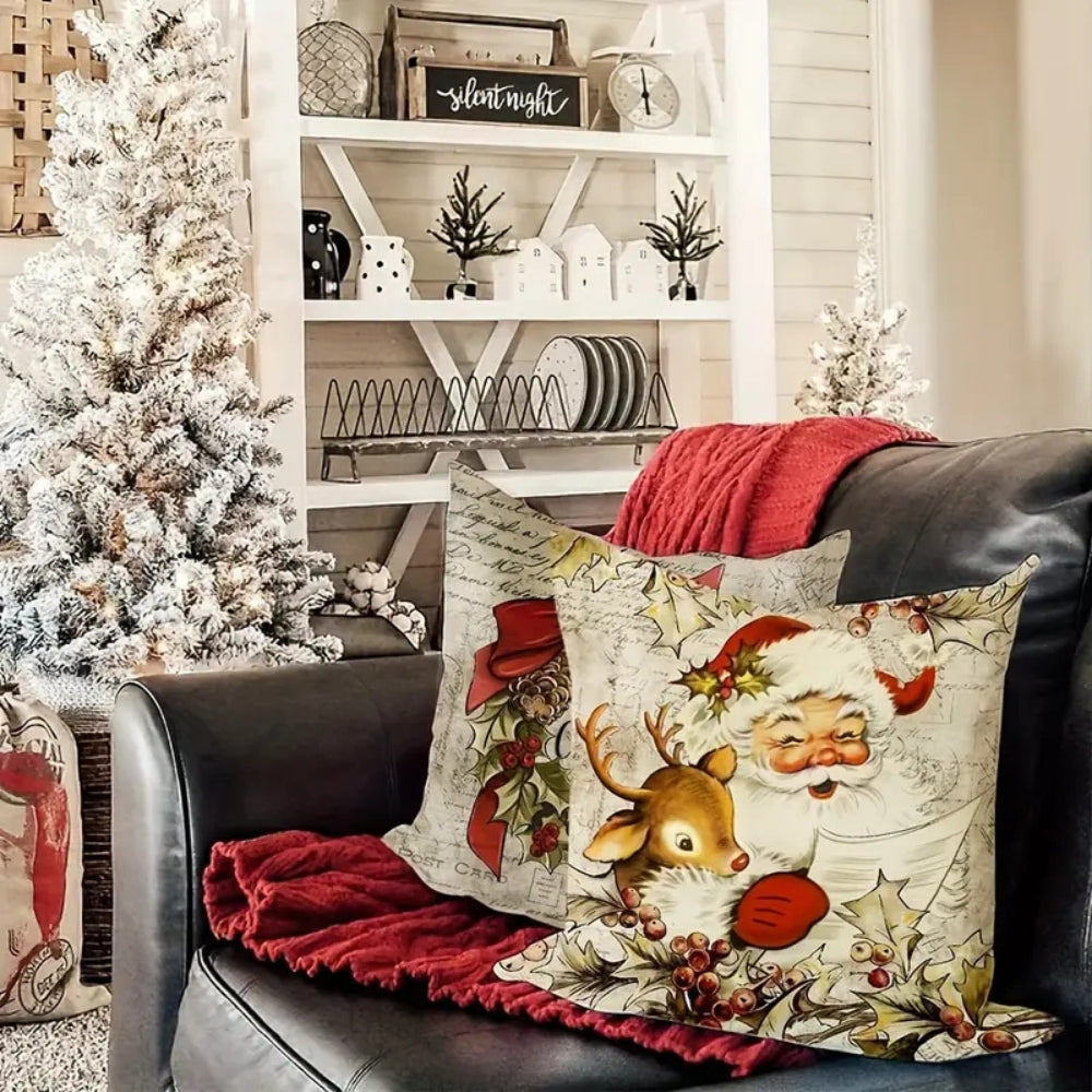 Sable Farmhouse Cushion Cover - Soft Microfiber, Vintage Christmas Design 4