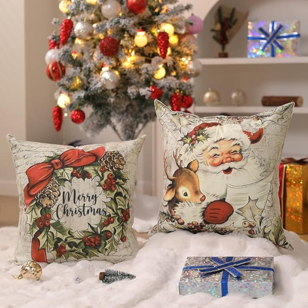 Sable Farmhouse Cushion Cover - Soft Microfiber, Vintage Christmas Design 7