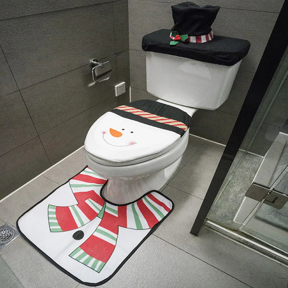 Sable Santa Toilet Cover Set - Plush 3-Piece, Festive Holiday Decor 2