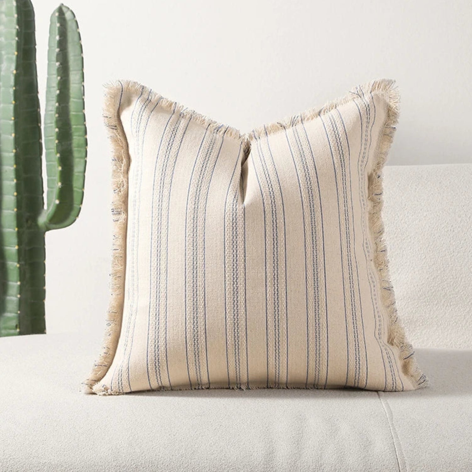 Sable Stripe Cushion Cover - Textured Cotton-Polyester Blend, Decorative Fringe 1