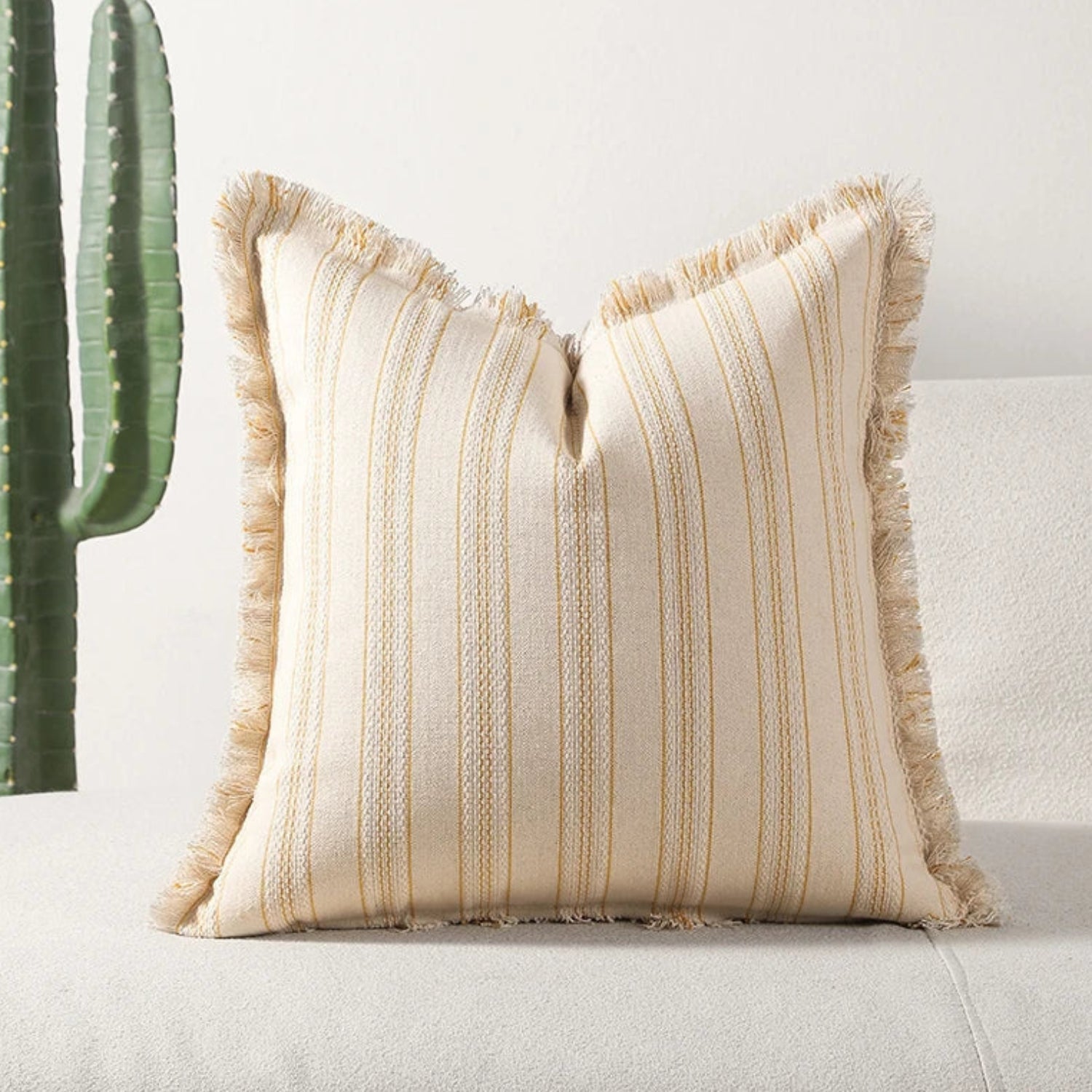 Sable Stripe Cushion Cover - Textured Cotton-Polyester Blend, Decorative Fringe 3