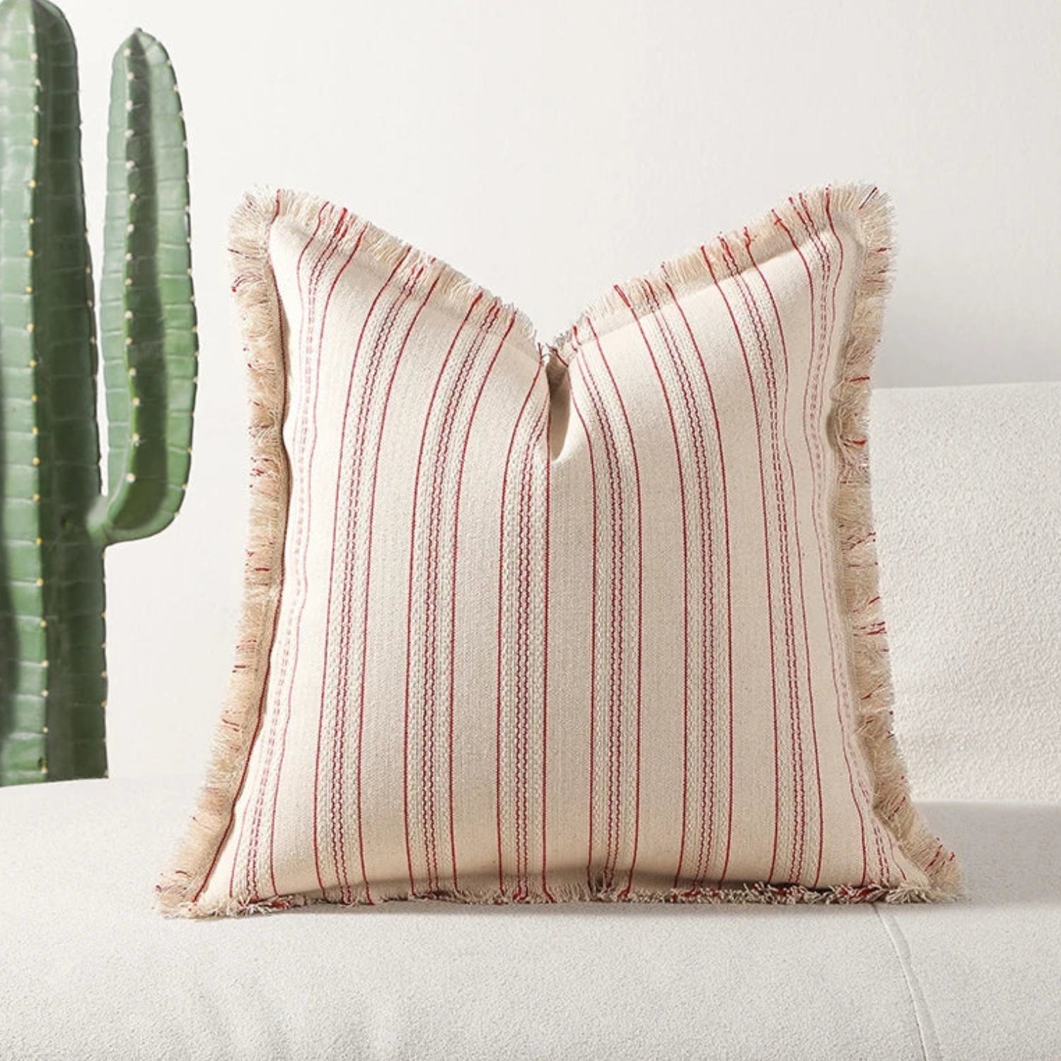 Sable Stripe Cushion Cover - Textured Cotton-Polyester Blend, Decorative Fringe 4