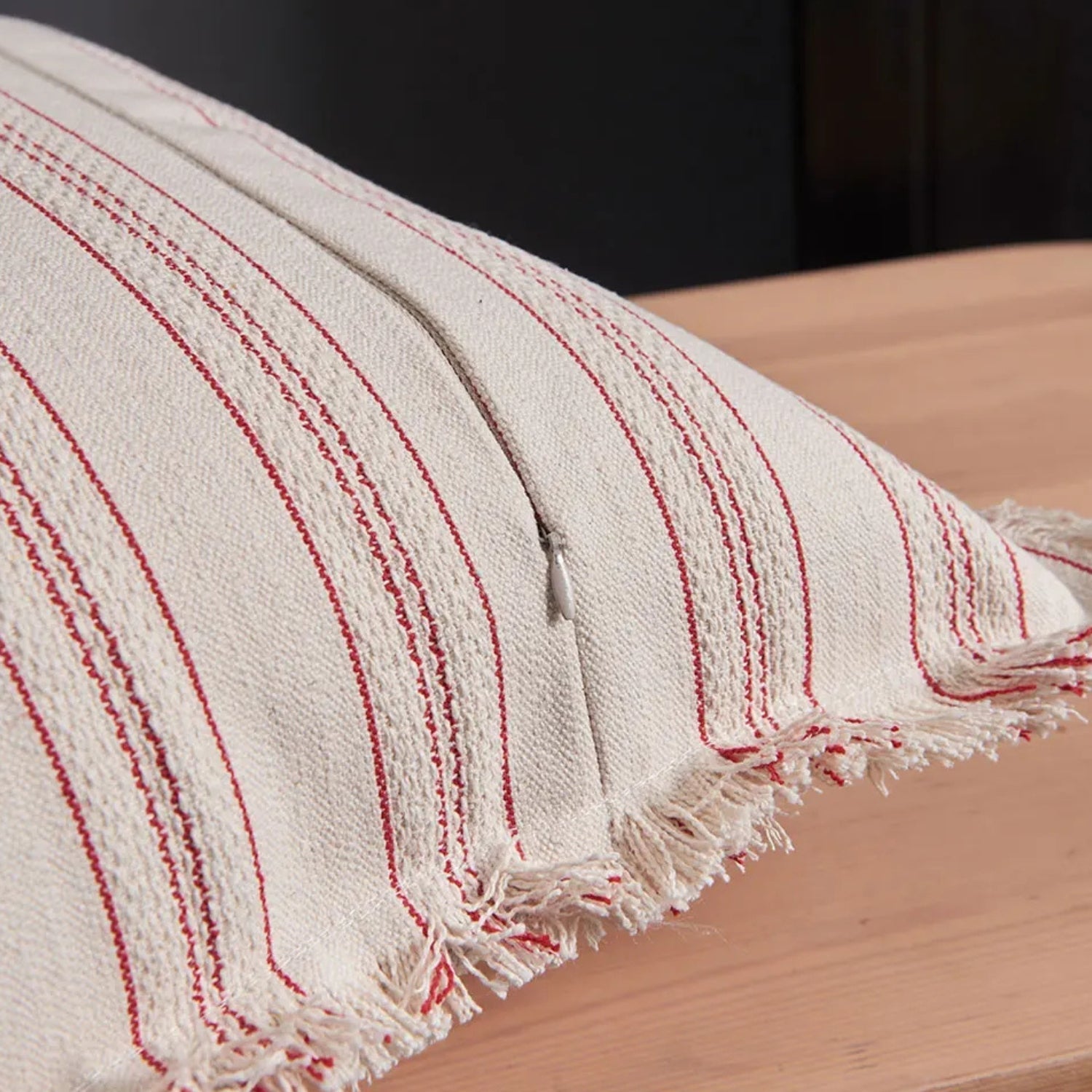 Sable Stripe Cushion Cover - Textured Cotton-Polyester Blend, Decorative Fringe 6