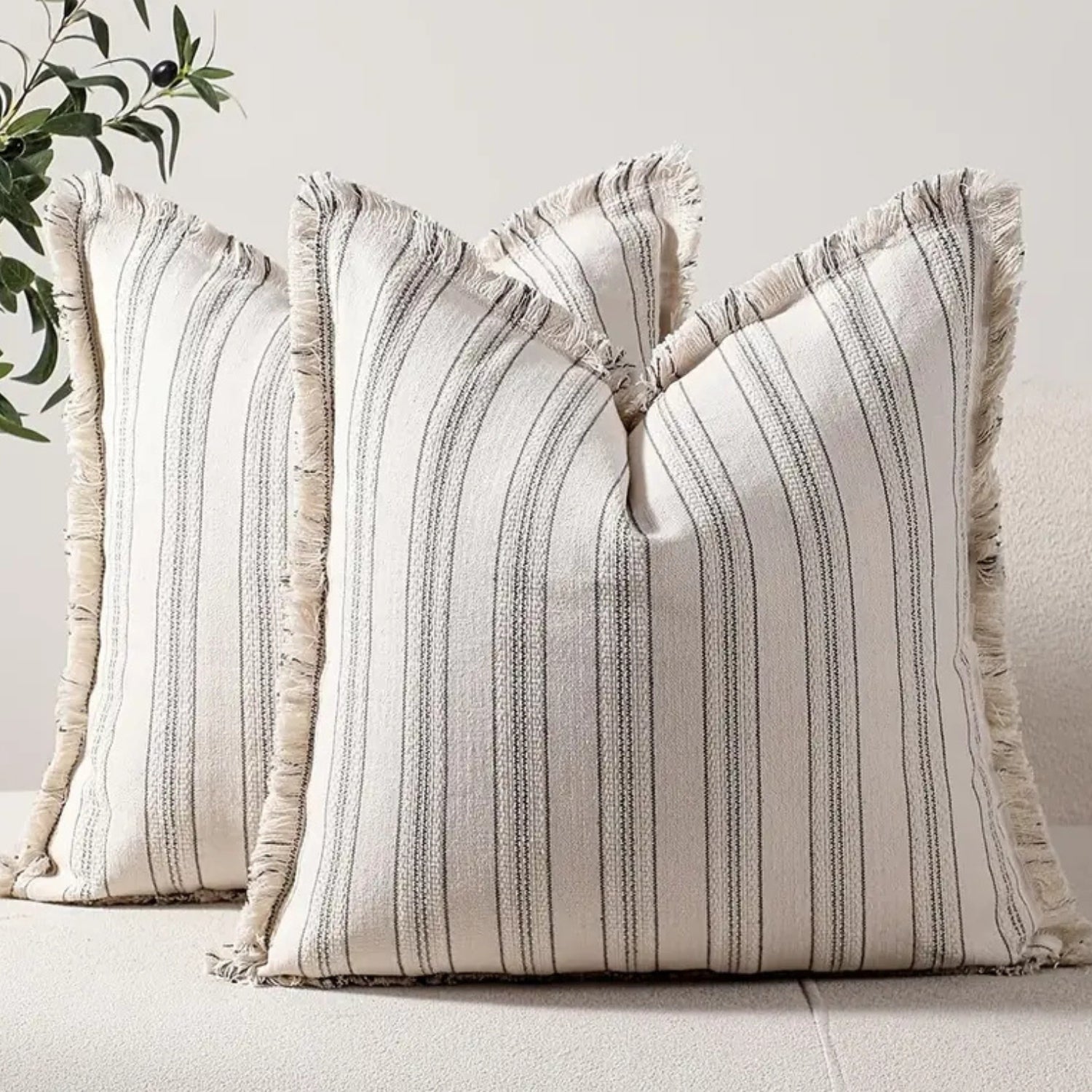 Sable Stripe Cushion Cover - Textured Cotton-Polyester Blend, Decorative Fringe 7
