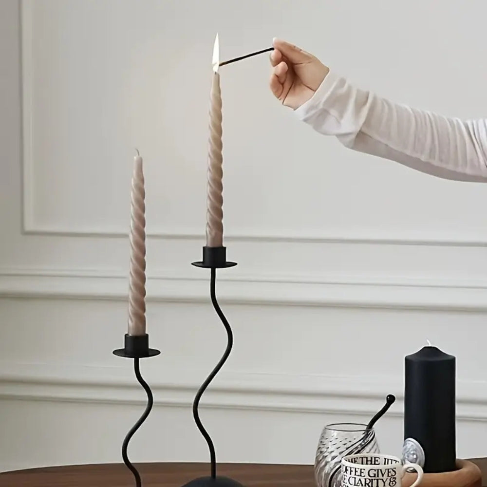 Sable Wavy Candle Holder - Iron, Sculpted Design, Tabletop Decor 1