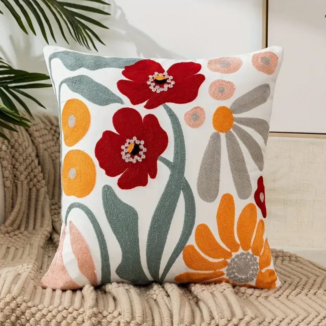 Serena Decorative Pillowcase - Floral Print Cotton-Polyester Blend 0