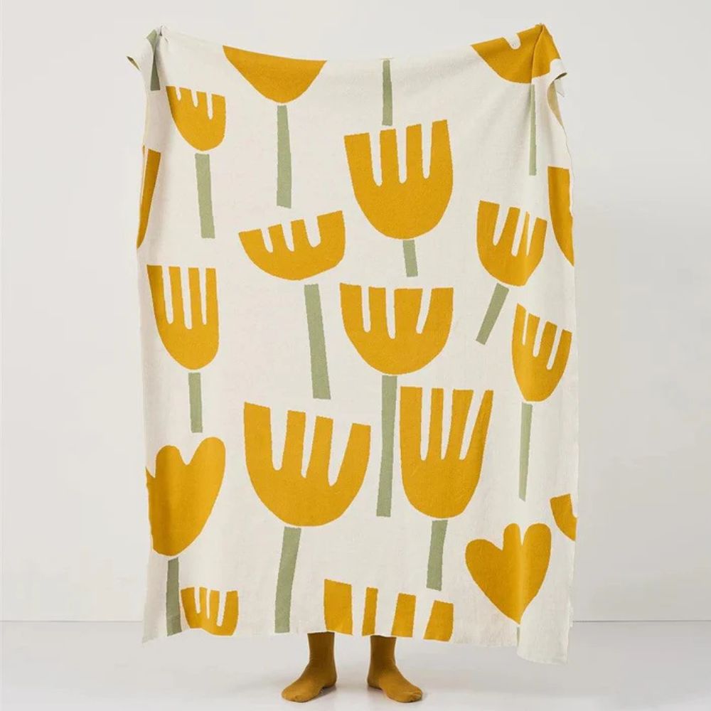 Serena Knitted Blanket - 100% Cotton, Lightweight Floral Design 0