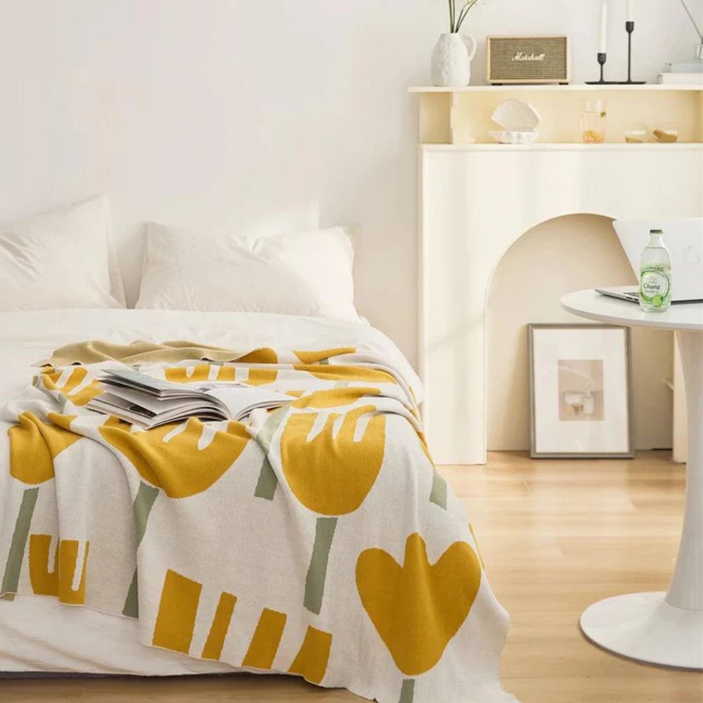 Serena Knitted Blanket - 100% Cotton, Lightweight Floral Design 5