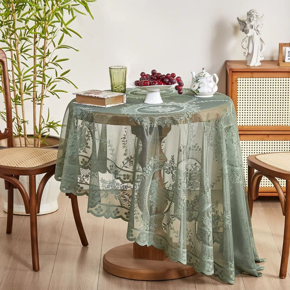 Serena Round Table Cloth - Sheer Floral Lace, Machine Washable 1