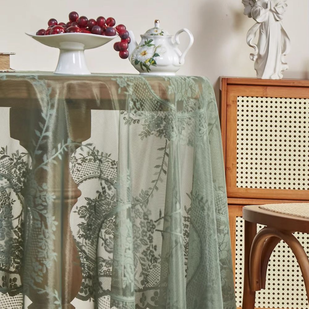 Serena Round Table Cloth - Sheer Floral Lace, Machine Washable 3