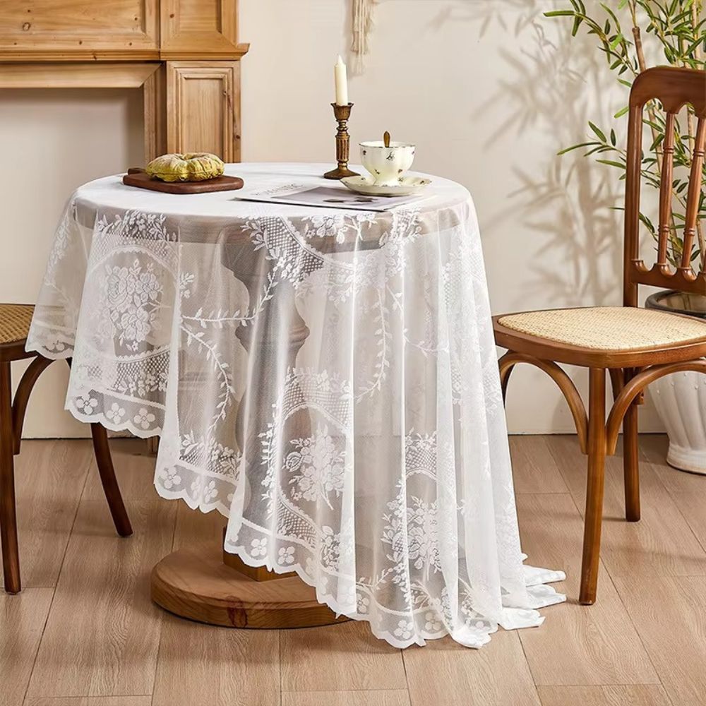 Serena Round Table Cloth - Sheer Floral Lace, Machine Washable 5