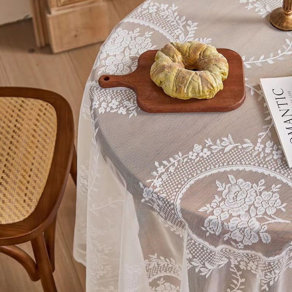 Serena Round Table Cloth - Sheer Floral Lace, Machine Washable 7