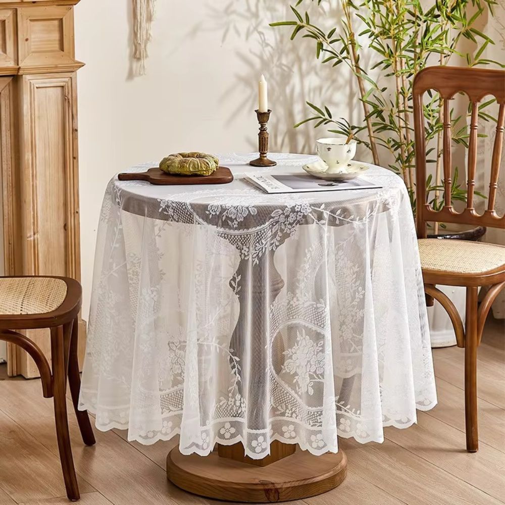 Serena Round Table Cloth - Sheer Floral Lace, Machine Washable 8