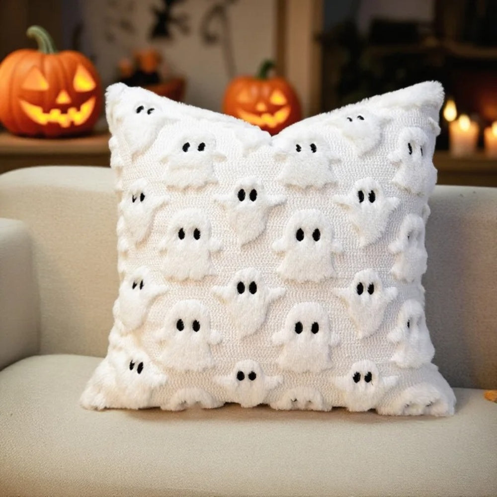 Sierra Halloween Cushion Cover - Plush Microfiber, 3D Ghost Design 0