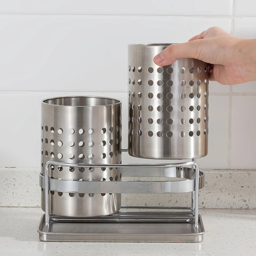 Sierra Kitchen Utensil Holder - Stainless Steel, Perforated Design 5