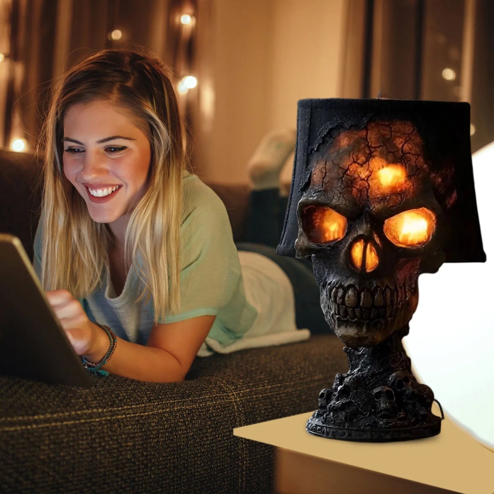 Skylark Gothic Table Lamp - Resin Skull, LED Ambient Light for Living Room 3