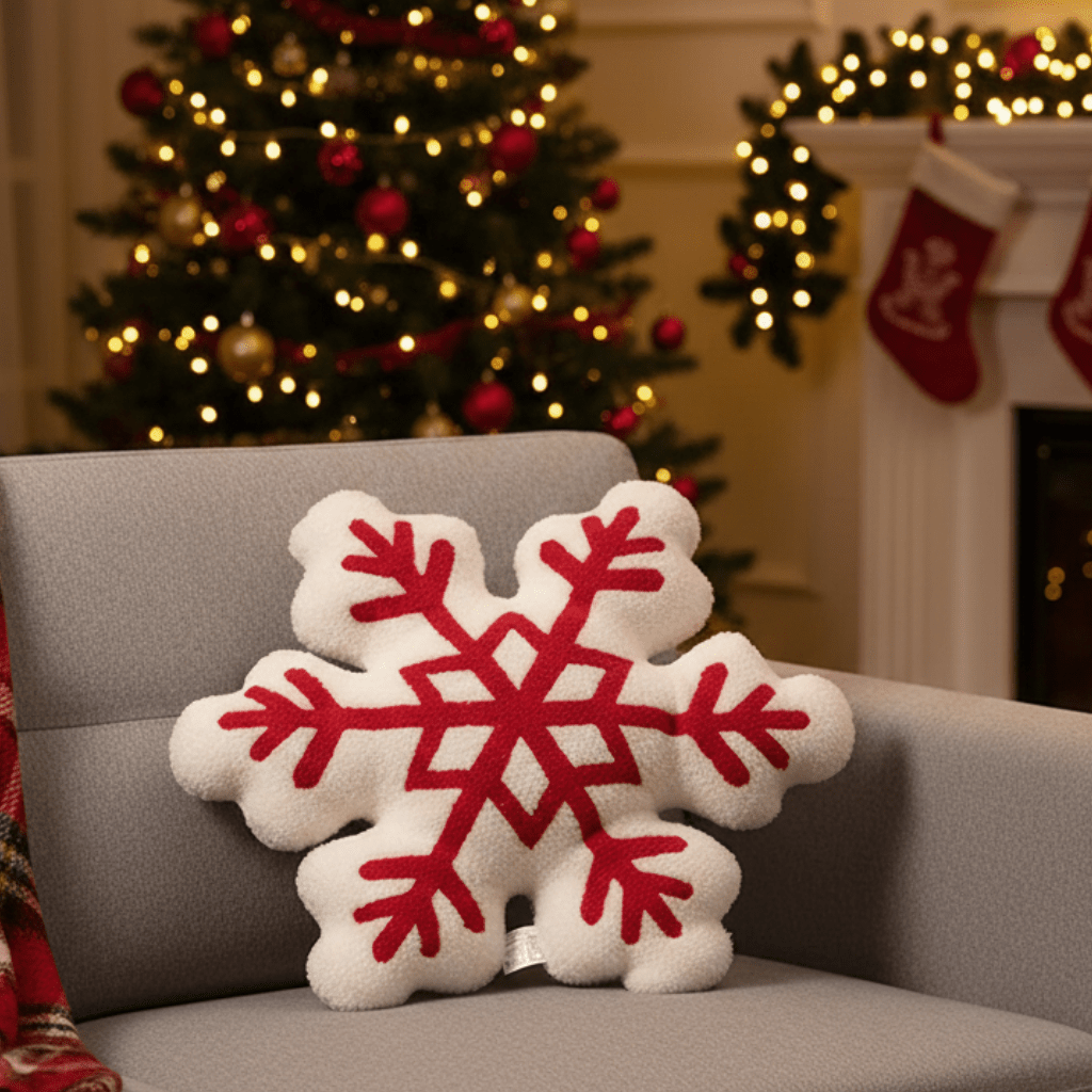 Snowycozy Decorative Throw Pillow - Plush Snowflake Design, Christmas Accent for Couch 0