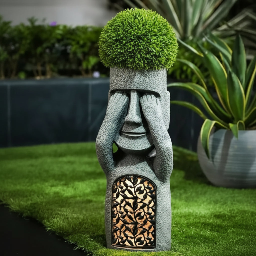StoneGlow – Solar Moai Planter Statue – Decorative Garden Light Accent